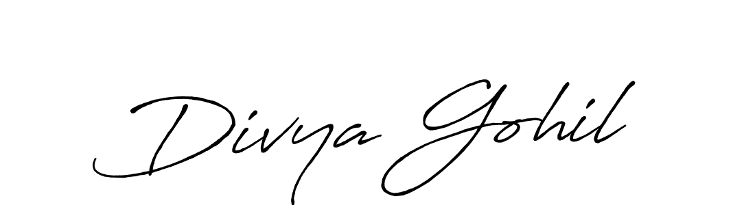 How to make Divya Gohil name signature. Use Antro_Vectra_Bolder style for creating short signs online. This is the latest handwritten sign. Divya Gohil signature style 7 images and pictures png