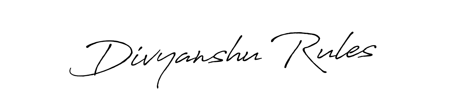 Antro_Vectra_Bolder is a professional signature style that is perfect for those who want to add a touch of class to their signature. It is also a great choice for those who want to make their signature more unique. Get Divyanshu Rules name to fancy signature for free. Divyanshu Rules signature style 7 images and pictures png