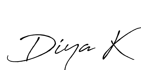 Similarly Antro_Vectra_Bolder is the best handwritten signature design. Signature creator online .You can use it as an online autograph creator for name Diya K. Diya K signature style 7 images and pictures png