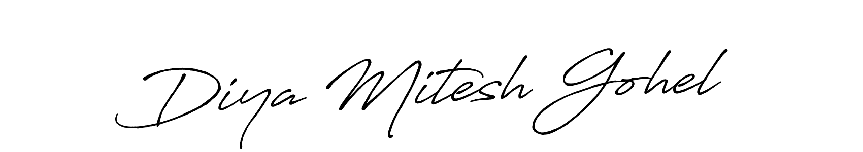 if you are searching for the best signature style for your name Diya Mitesh Gohel. so please give up your signature search. here we have designed multiple signature styles  using Antro_Vectra_Bolder. Diya Mitesh Gohel signature style 7 images and pictures png