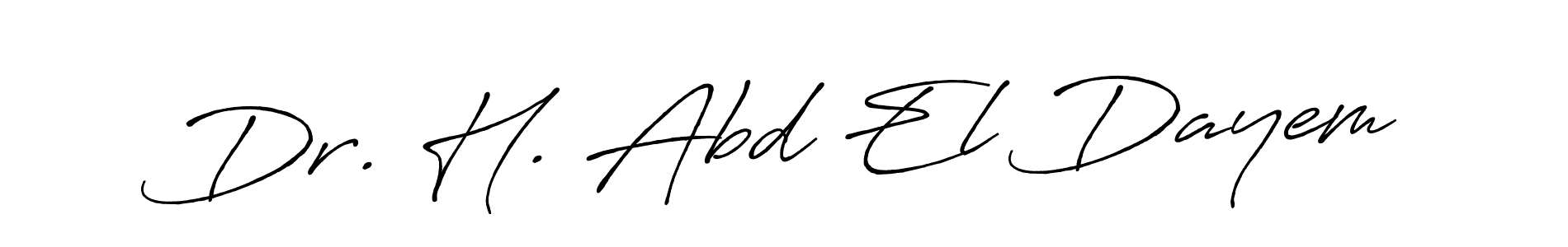 The best way (Antro_Vectra_Bolder) to make a short signature is to pick only two or three words in your name. The name Dr. H. Abd El Dayem include a total of six letters. For converting this name. Dr. H. Abd El Dayem signature style 7 images and pictures png