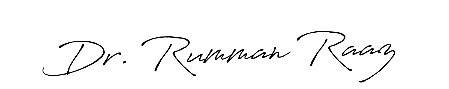 The best way (Antro_Vectra_Bolder) to make a short signature is to pick only two or three words in your name. The name Dr. Rumman Raaz include a total of six letters. For converting this name. Dr. Rumman Raaz signature style 7 images and pictures png