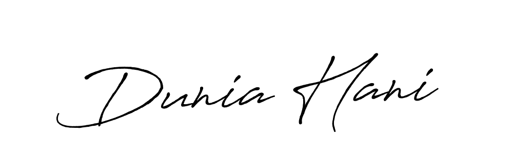 Use a signature maker to create a handwritten signature online. With this signature software, you can design (Antro_Vectra_Bolder) your own signature for name Dunia Hani. Dunia Hani signature style 7 images and pictures png