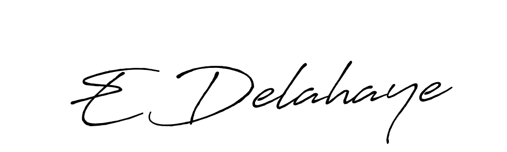 How to make E Delahaye name signature. Use Antro_Vectra_Bolder style for creating short signs online. This is the latest handwritten sign. E Delahaye signature style 7 images and pictures png