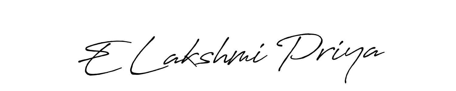 How to make E Lakshmi Priya name signature. Use Antro_Vectra_Bolder style for creating short signs online. This is the latest handwritten sign. E Lakshmi Priya signature style 7 images and pictures png