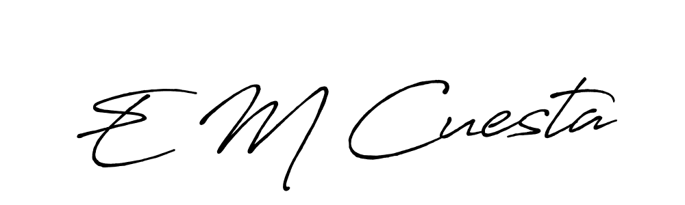 The best way (Antro_Vectra_Bolder) to make a short signature is to pick only two or three words in your name. The name E M Cuesta include a total of six letters. For converting this name. E M Cuesta signature style 7 images and pictures png