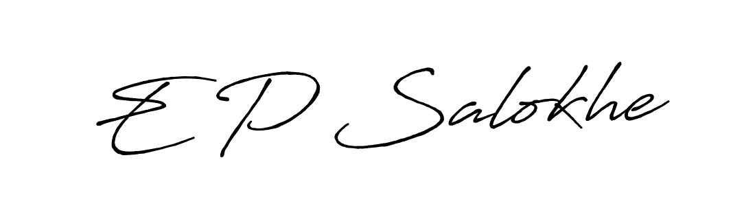 The best way (Antro_Vectra_Bolder) to make a short signature is to pick only two or three words in your name. The name E P Salokhe include a total of six letters. For converting this name. E P Salokhe signature style 7 images and pictures png