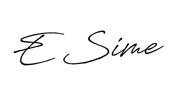 The best way (Antro_Vectra_Bolder) to make a short signature is to pick only two or three words in your name. The name E Sime include a total of six letters. For converting this name. E Sime signature style 7 images and pictures png