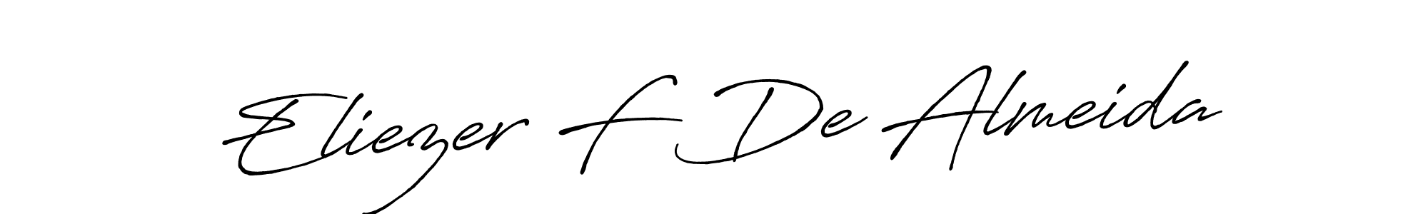 The best way (Antro_Vectra_Bolder) to make a short signature is to pick only two or three words in your name. The name Eliezer F De Almeida include a total of six letters. For converting this name. Eliezer F De Almeida signature style 7 images and pictures png