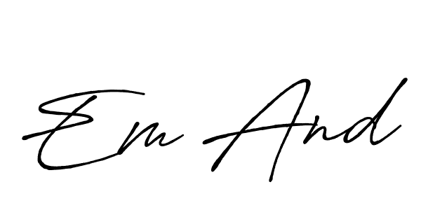 The best way (Antro_Vectra_Bolder) to make a short signature is to pick only two or three words in your name. The name Em And include a total of six letters. For converting this name. Em And signature style 7 images and pictures png