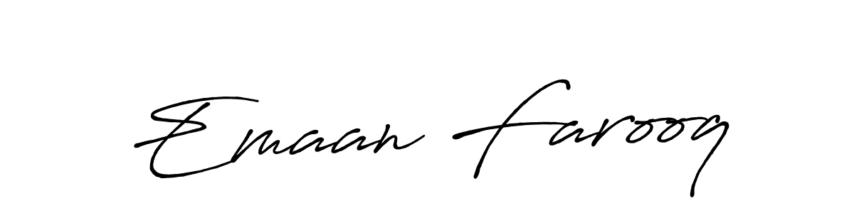 Make a beautiful signature design for name Emaan Farooq. With this signature (Antro_Vectra_Bolder) style, you can create a handwritten signature for free. Emaan Farooq signature style 7 images and pictures png