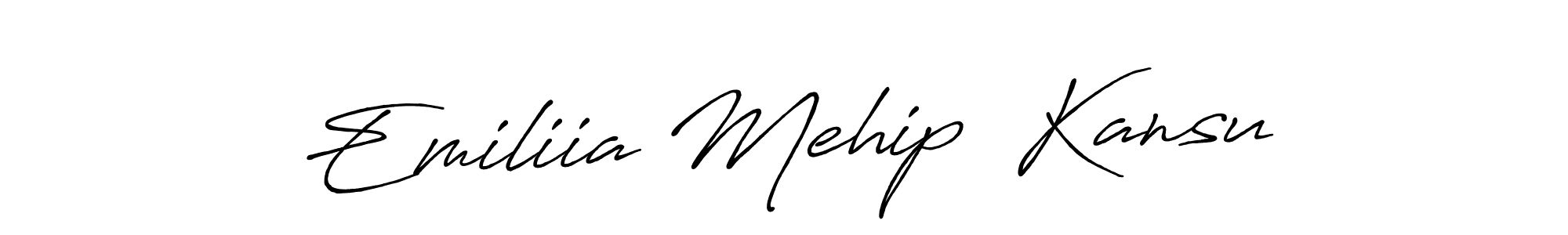 Antro_Vectra_Bolder is a professional signature style that is perfect for those who want to add a touch of class to their signature. It is also a great choice for those who want to make their signature more unique. Get Emiliia Mehip  Kansu name to fancy signature for free. Emiliia Mehip  Kansu signature style 7 images and pictures png