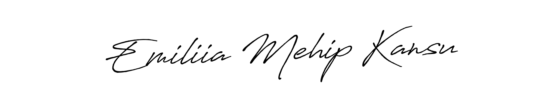 Design your own signature with our free online signature maker. With this signature software, you can create a handwritten (Antro_Vectra_Bolder) signature for name Emiliia Mehip Kansu. Emiliia Mehip Kansu signature style 7 images and pictures png
