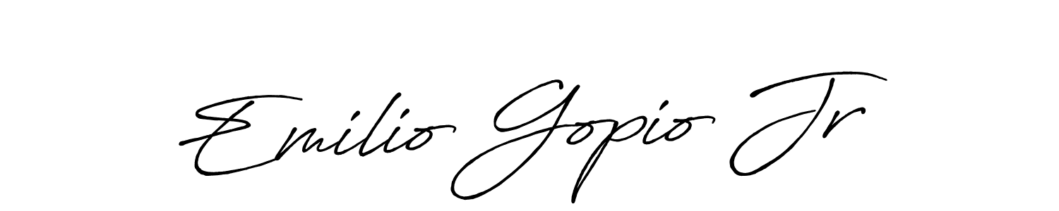 if you are searching for the best signature style for your name Emilio Gopio Jr. so please give up your signature search. here we have designed multiple signature styles  using Antro_Vectra_Bolder. Emilio Gopio Jr signature style 7 images and pictures png