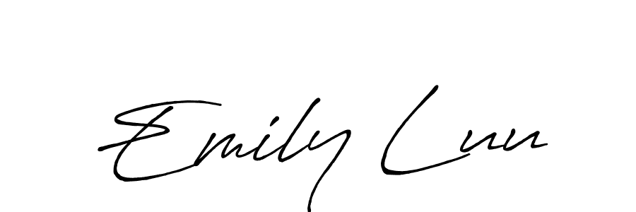 Use a signature maker to create a handwritten signature online. With this signature software, you can design (Antro_Vectra_Bolder) your own signature for name Emily Luu. Emily Luu signature style 7 images and pictures png