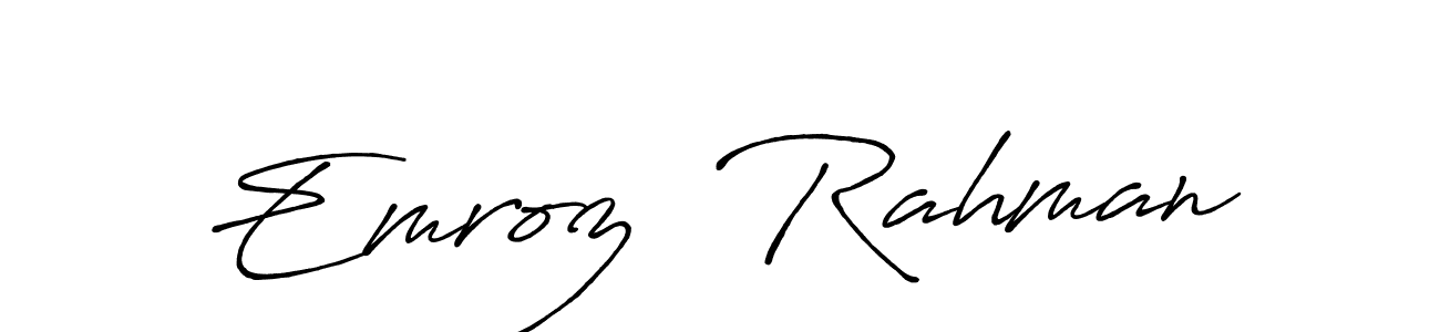 How to make Emroz  Rahman name signature. Use Antro_Vectra_Bolder style for creating short signs online. This is the latest handwritten sign. Emroz  Rahman signature style 7 images and pictures png