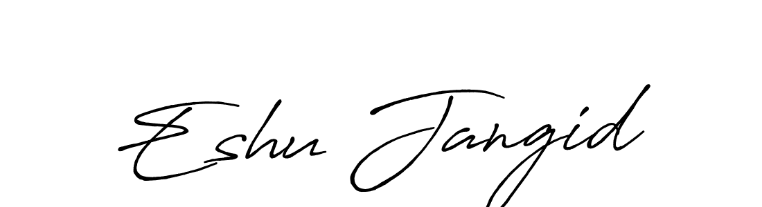 The best way (Antro_Vectra_Bolder) to make a short signature is to pick only two or three words in your name. The name Eshu Jangid include a total of six letters. For converting this name. Eshu Jangid signature style 7 images and pictures png