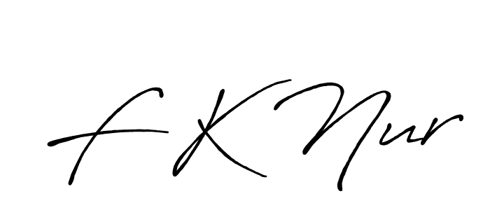How to make F K Nur name signature. Use Antro_Vectra_Bolder style for creating short signs online. This is the latest handwritten sign. F K Nur signature style 7 images and pictures png