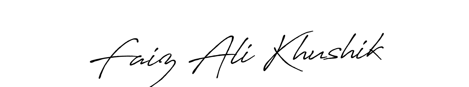 You should practise on your own different ways (Antro_Vectra_Bolder) to write your name (Faiz Ali Khushik) in signature. don't let someone else do it for you. Faiz Ali Khushik signature style 7 images and pictures png