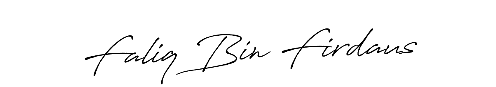 Make a beautiful signature design for name Faliq Bin Firdaus. With this signature (Antro_Vectra_Bolder) style, you can create a handwritten signature for free. Faliq Bin Firdaus signature style 7 images and pictures png