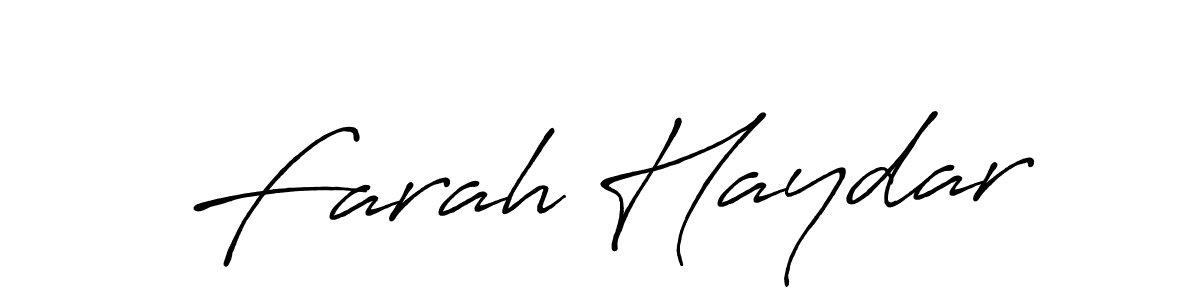 Make a beautiful signature design for name Farah Haydar. With this signature (Antro_Vectra_Bolder) style, you can create a handwritten signature for free. Farah Haydar signature style 7 images and pictures png