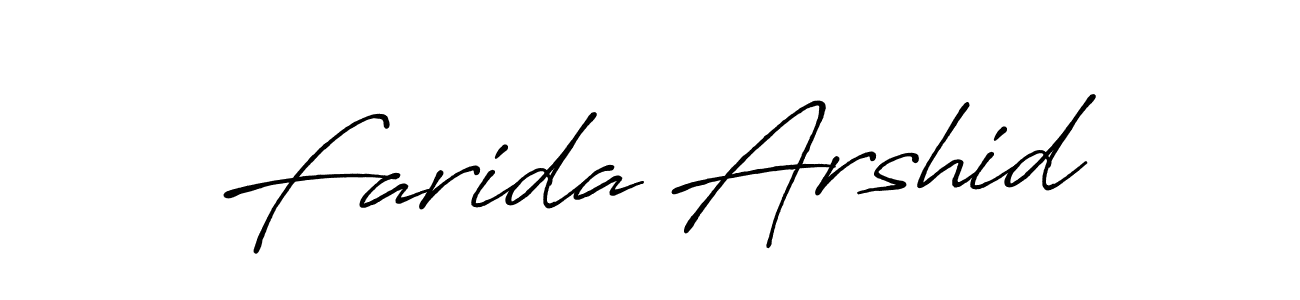 Create a beautiful signature design for name Farida Arshid. With this signature (Antro_Vectra_Bolder) fonts, you can make a handwritten signature for free. Farida Arshid signature style 7 images and pictures png