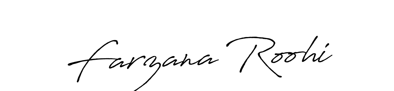 The best way (Antro_Vectra_Bolder) to make a short signature is to pick only two or three words in your name. The name Farzana Roohi include a total of six letters. For converting this name. Farzana Roohi signature style 7 images and pictures png