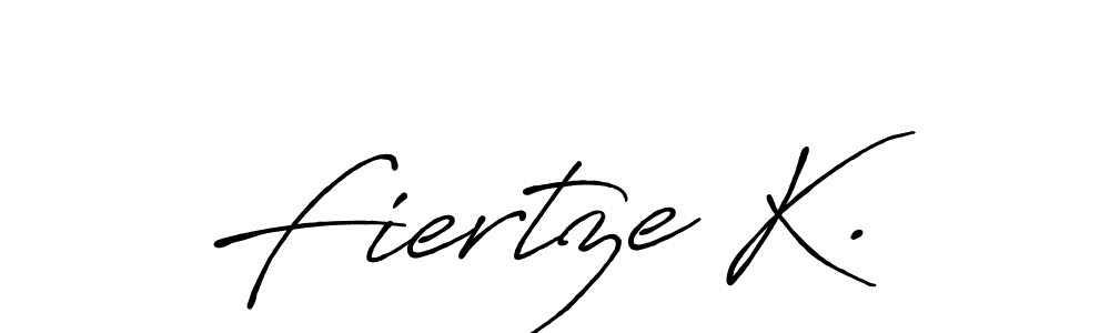 The best way (Antro_Vectra_Bolder) to make a short signature is to pick only two or three words in your name. The name Fiertze K. include a total of six letters. For converting this name. Fiertze K. signature style 7 images and pictures png