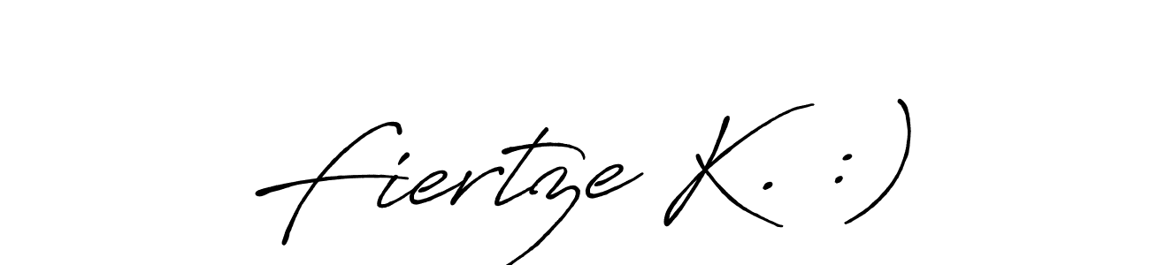 Create a beautiful signature design for name Fiertze K. :). With this signature (Antro_Vectra_Bolder) fonts, you can make a handwritten signature for free. Fiertze K. :) signature style 7 images and pictures png
