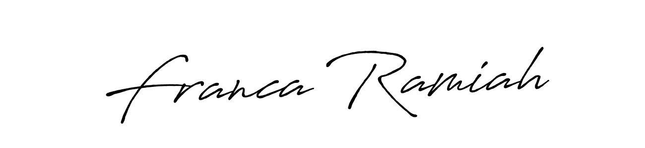 Make a short Franca Ramiah signature style. Manage your documents anywhere anytime using Antro_Vectra_Bolder. Create and add eSignatures, submit forms, share and send files easily. Franca Ramiah signature style 7 images and pictures png