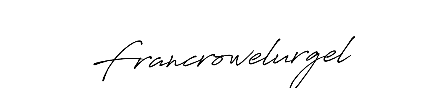 The best way (Antro_Vectra_Bolder) to make a short signature is to pick only two or three words in your name. The name Francrowelurgel include a total of six letters. For converting this name. Francrowelurgel signature style 7 images and pictures png