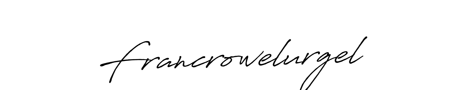 The best way (Antro_Vectra_Bolder) to make a short signature is to pick only two or three words in your name. The name Francrowelurgel include a total of six letters. For converting this name. Francrowelurgel signature style 7 images and pictures png