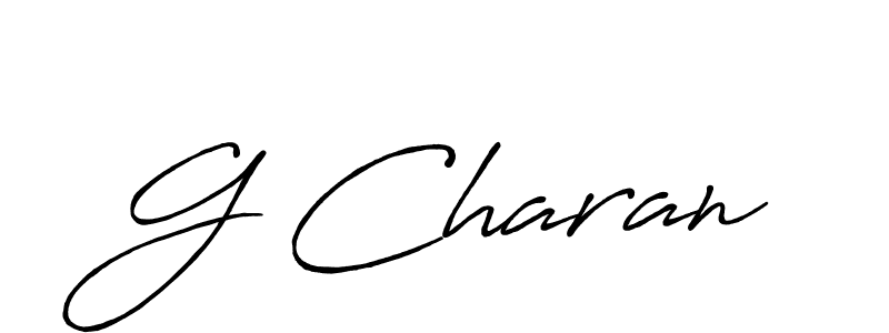 The best way (Antro_Vectra_Bolder) to make a short signature is to pick only two or three words in your name. The name G Charan include a total of six letters. For converting this name. G Charan signature style 7 images and pictures png