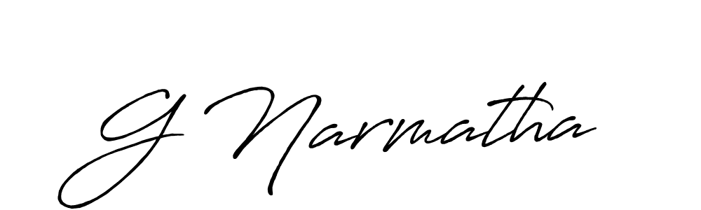 How to make G Narmatha name signature. Use Antro_Vectra_Bolder style for creating short signs online. This is the latest handwritten sign. G Narmatha signature style 7 images and pictures png