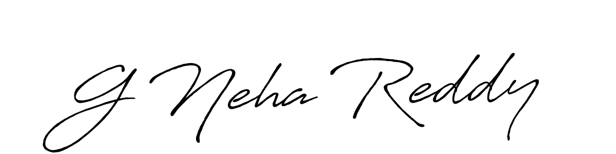 The best way (Antro_Vectra_Bolder) to make a short signature is to pick only two or three words in your name. The name G Neha Reddy include a total of six letters. For converting this name. G Neha Reddy signature style 7 images and pictures png