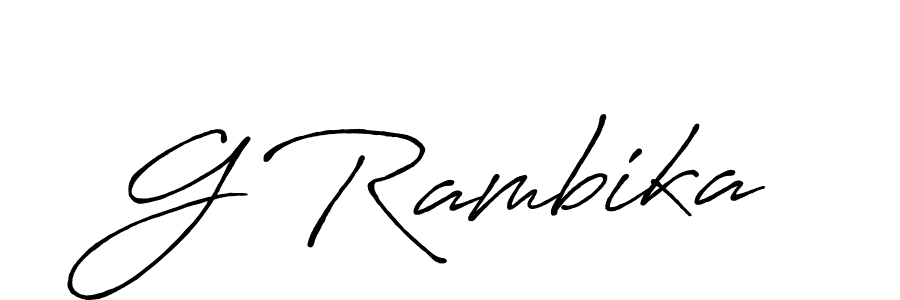 if you are searching for the best signature style for your name G Rambika. so please give up your signature search. here we have designed multiple signature styles  using Antro_Vectra_Bolder. G Rambika signature style 7 images and pictures png