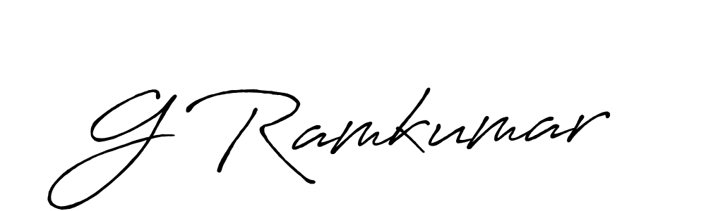 The best way (Antro_Vectra_Bolder) to make a short signature is to pick only two or three words in your name. The name G Ramkumar include a total of six letters. For converting this name. G Ramkumar signature style 7 images and pictures png