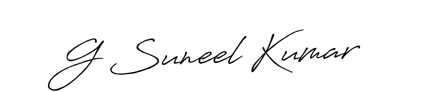 The best way (Antro_Vectra_Bolder) to make a short signature is to pick only two or three words in your name. The name G Suneel Kumar include a total of six letters. For converting this name. G Suneel Kumar signature style 7 images and pictures png