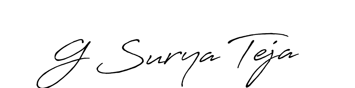 The best way (Antro_Vectra_Bolder) to make a short signature is to pick only two or three words in your name. The name G Surya Teja include a total of six letters. For converting this name. G Surya Teja signature style 7 images and pictures png