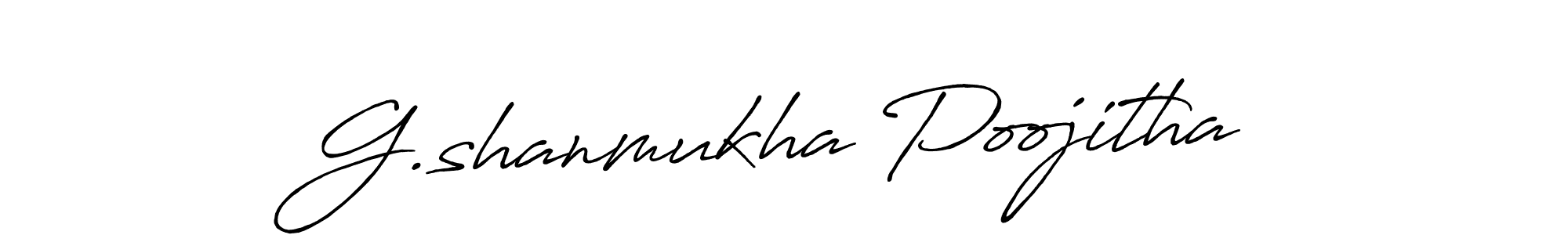 The best way (Antro_Vectra_Bolder) to make a short signature is to pick only two or three words in your name. The name G.shanmukha Poojitha include a total of six letters. For converting this name. G.shanmukha Poojitha signature style 7 images and pictures png