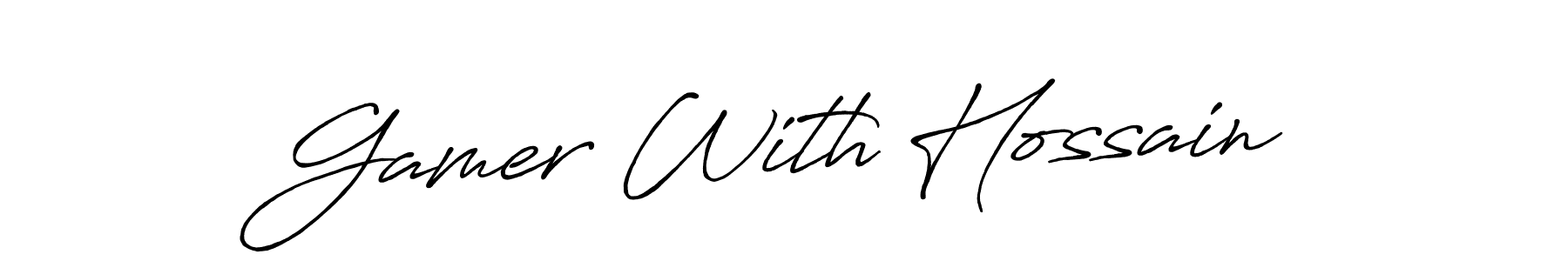 Use a signature maker to create a handwritten signature online. With this signature software, you can design (Antro_Vectra_Bolder) your own signature for name Gamer With Hossain. Gamer With Hossain signature style 7 images and pictures png