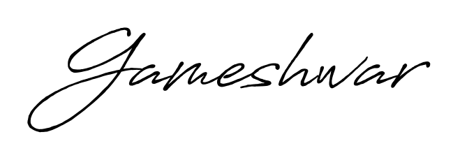 A sleek calligraphic signature for name Gameshwar utilizing Antro_Vectra_Bolder styling. Great for adding personal signatures to photos and art. Gameshwar signature style 7 images and pictures png