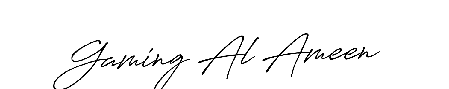 How to make Gaming Al Ameen name signature. Use Antro_Vectra_Bolder style for creating short signs online. This is the latest handwritten sign. Gaming Al Ameen signature style 7 images and pictures png