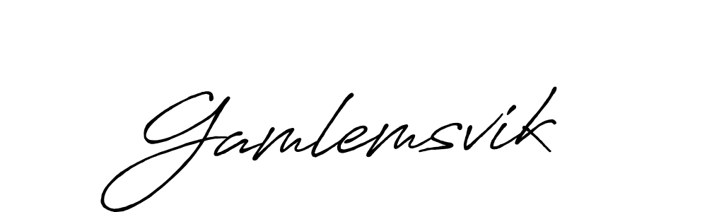 Make a beautiful signature design for name Gamlemsvik. With this signature (Antro_Vectra_Bolder) style, you can create a handwritten signature for free. Gamlemsvik signature style 7 images and pictures png