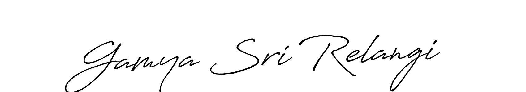 The best way (Antro_Vectra_Bolder) to make a short signature is to pick only two or three words in your name. The name Gamya Sri Relangi include a total of six letters. For converting this name. Gamya Sri Relangi signature style 7 images and pictures png