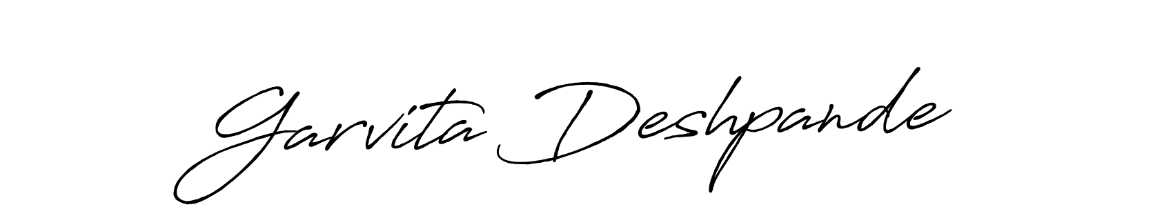 Create a beautiful signature design for name Garvita Deshpande. With this signature (Antro_Vectra_Bolder) fonts, you can make a handwritten signature for free. Garvita Deshpande signature style 7 images and pictures png
