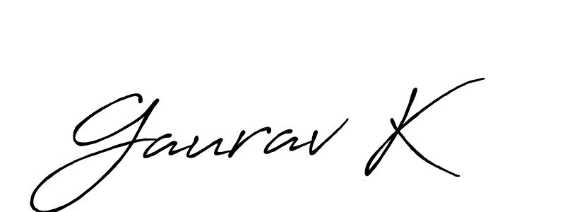 The best way (Antro_Vectra_Bolder) to make a short signature is to pick only two or three words in your name. The name Gaurav K include a total of six letters. For converting this name. Gaurav K signature style 7 images and pictures png