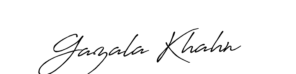 The best way (Antro_Vectra_Bolder) to make a short signature is to pick only two or three words in your name. The name Gazala Khahn include a total of six letters. For converting this name. Gazala Khahn signature style 7 images and pictures png