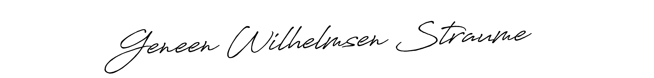 The best way (Antro_Vectra_Bolder) to make a short signature is to pick only two or three words in your name. The name Geneen Wilhelmsen Straume include a total of six letters. For converting this name. Geneen Wilhelmsen Straume signature style 7 images and pictures png