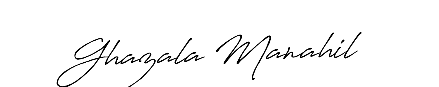 Make a beautiful signature design for name Ghazala Manahil. With this signature (Antro_Vectra_Bolder) style, you can create a handwritten signature for free. Ghazala Manahil signature style 7 images and pictures png